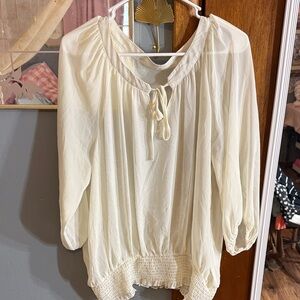 Women's Cream Tie-Neck Peasant Blouse